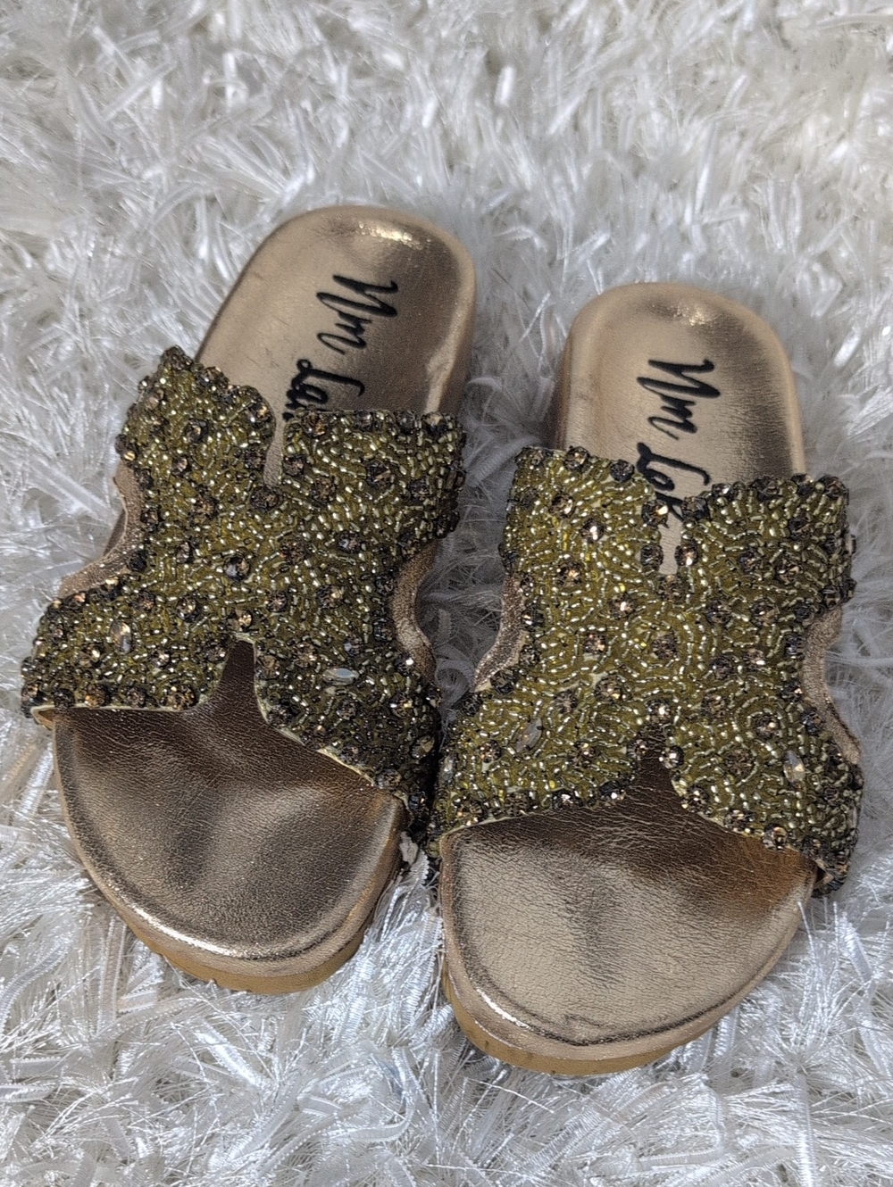 Unlisted Gold Beaded Slide Sandals - Metallic Gold
